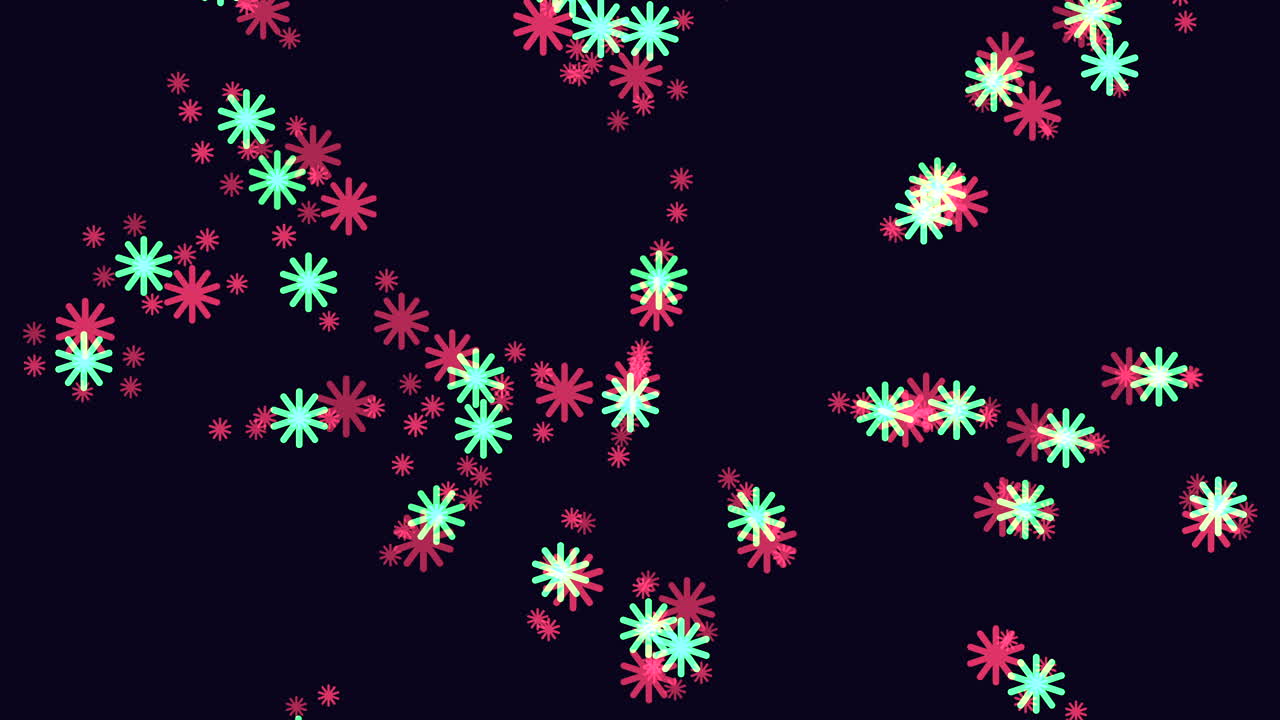 A striking visual of red and green stars set against a black backdrop in a symmetrical arrangement, creating an enchanting illusion of floating stars in the sky