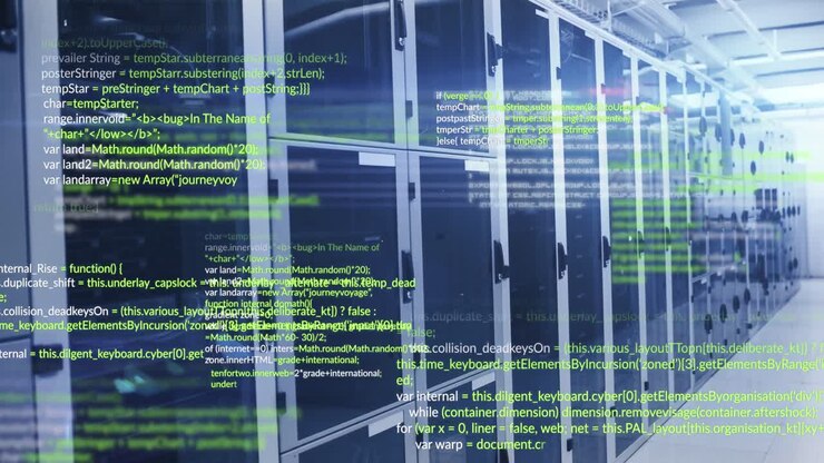 Animation of data processing against computer server room