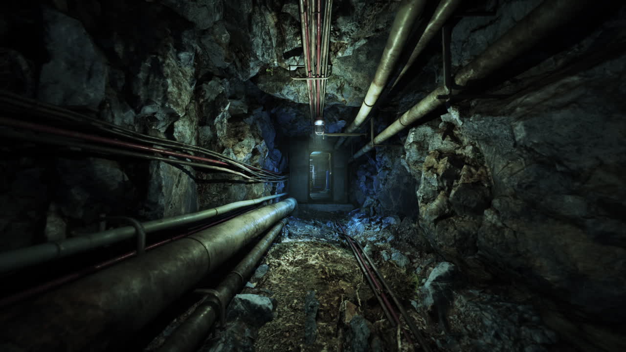 un túnel oscuro y espeluznante con tuberías y cables