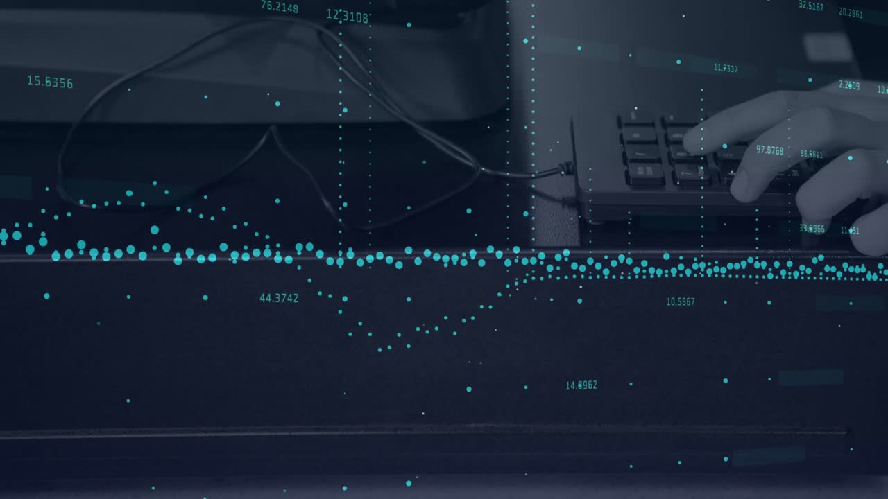키보드를 사용하여 손의 클로즈업에 대한 통계 데이터 처리