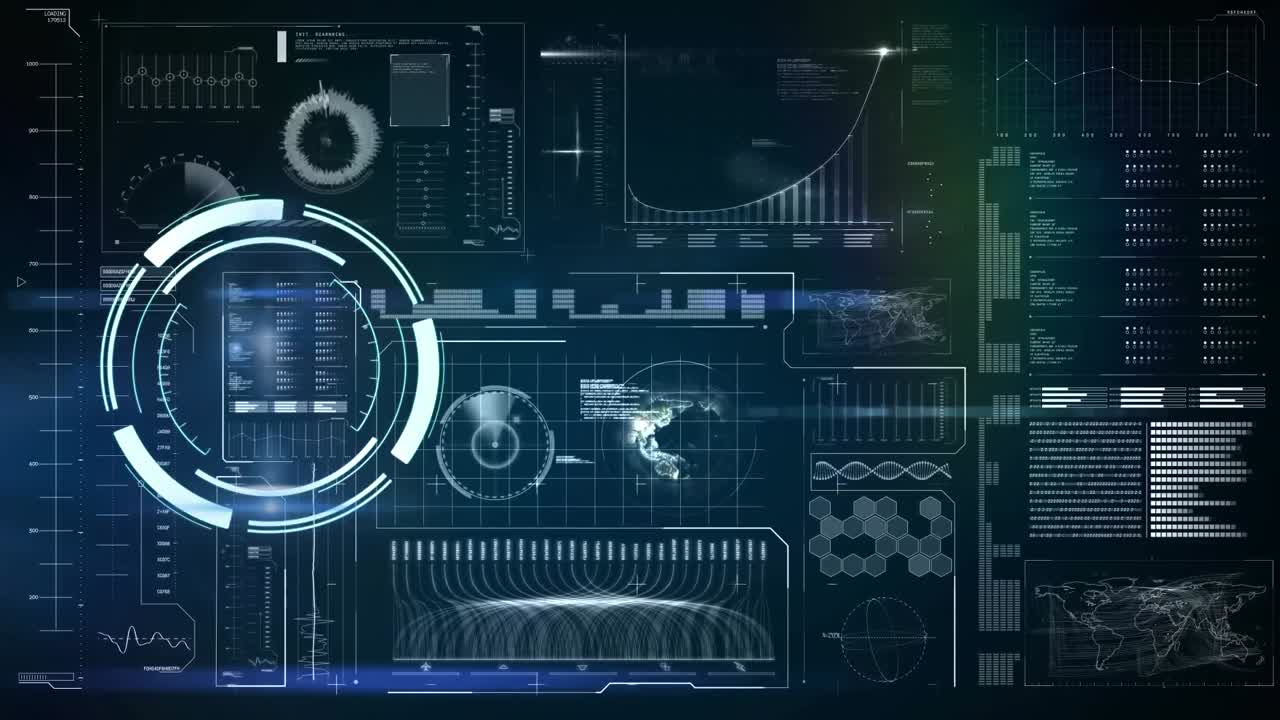 Animation of scope scanning and data processing on blue background