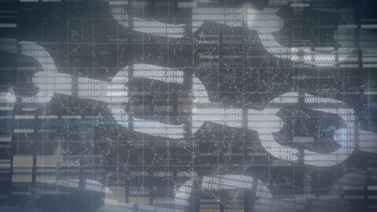 Animation of shapes and chains on blue background