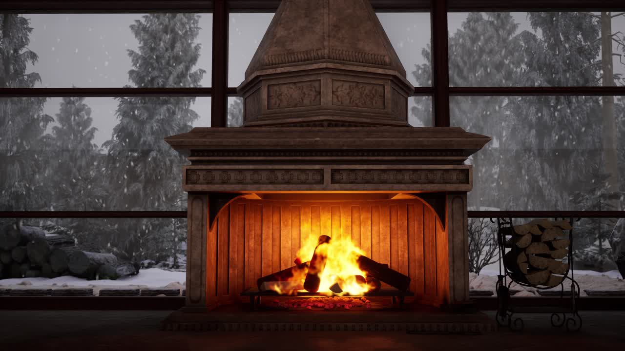아한 겨울 벽난로 장면