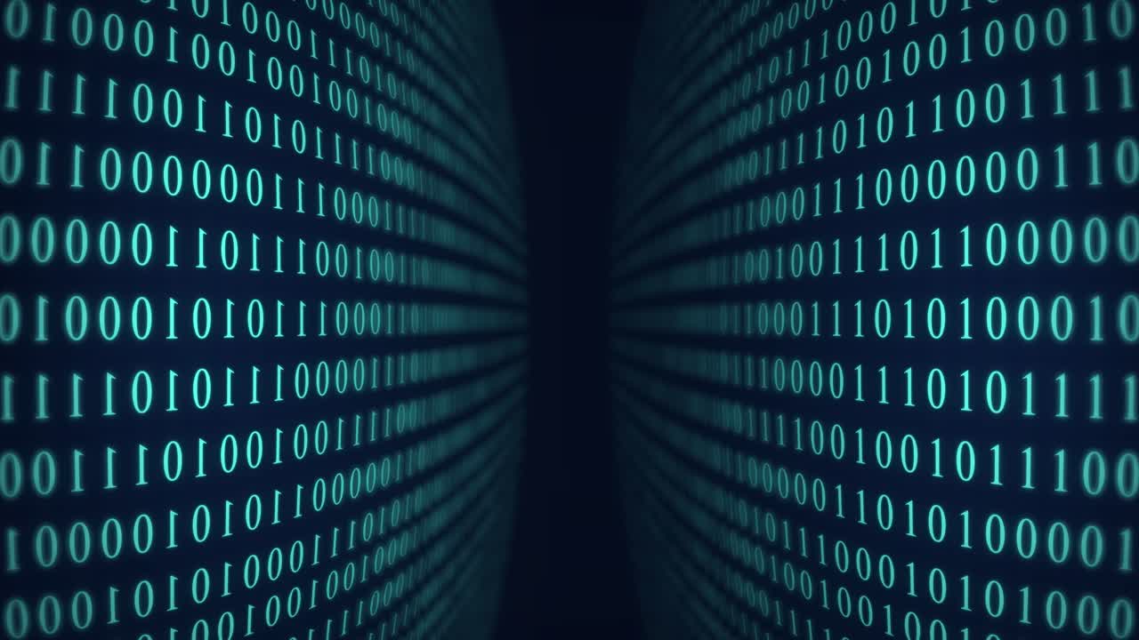 Animation Of Blue Binary Numbers Moving In The Center