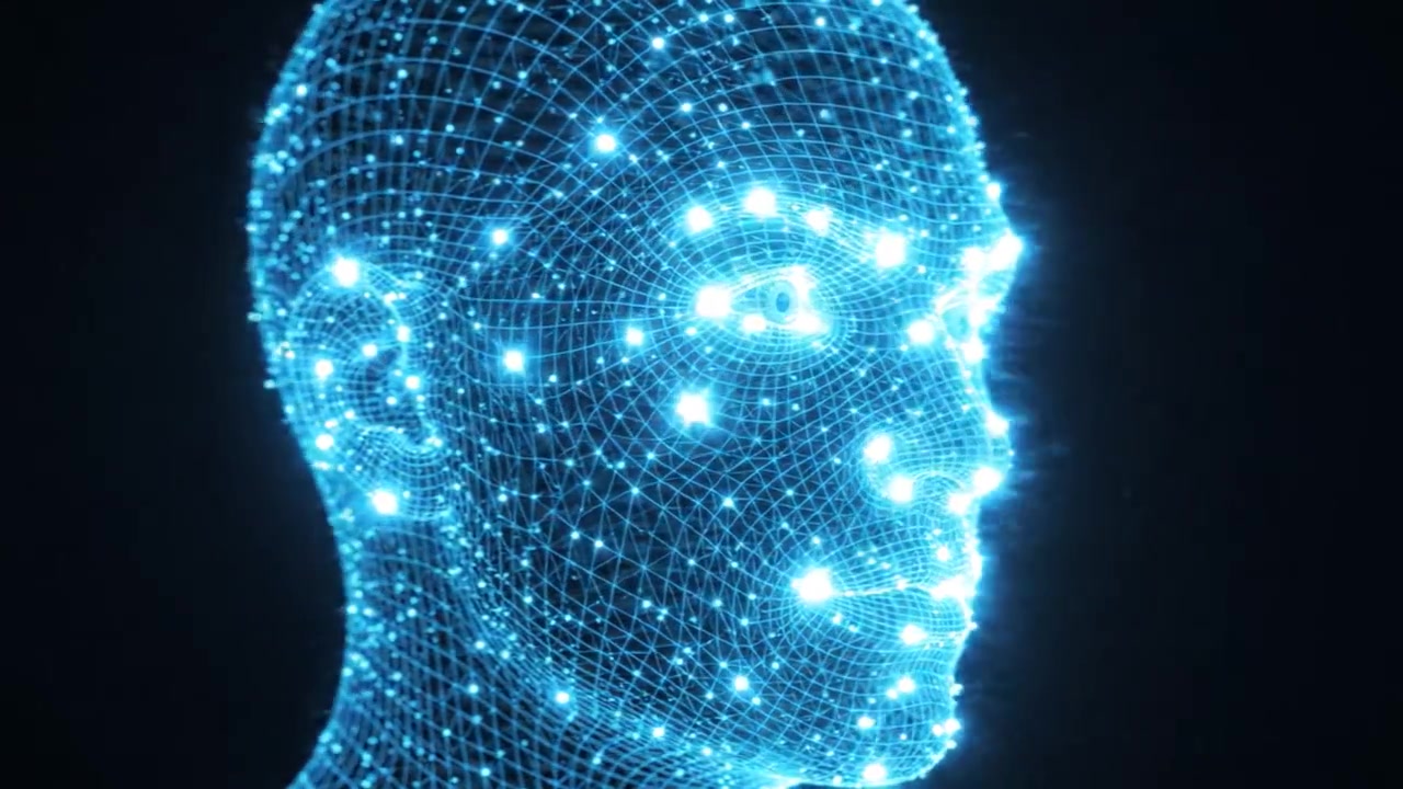 Exploring the Boundaries of Digital Artistry: A Stunning Representation of a Futuristic Human Face Rendered in Glowing Wireframe Technology