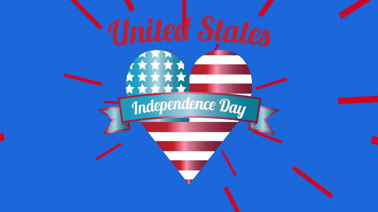 Animation of 4th of july text on american flag colours on blue background