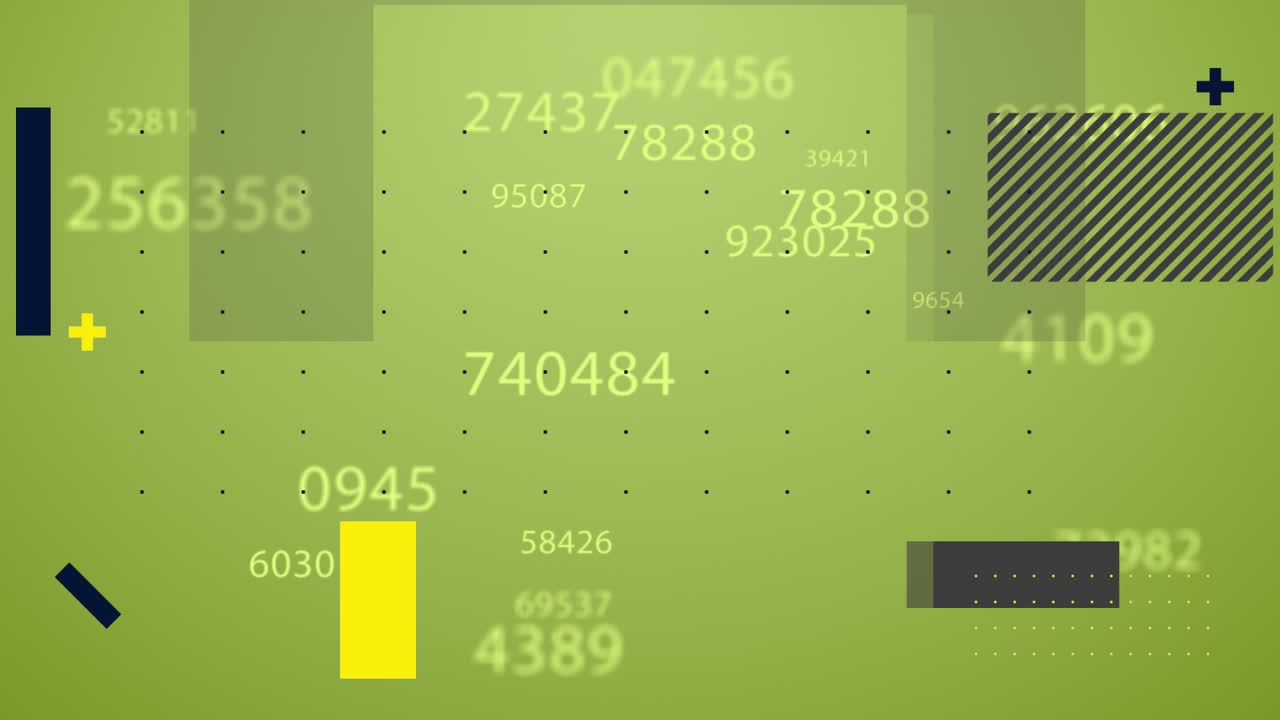 múltiples números cambiantes y formas abstractas contra un fondo amarillo
