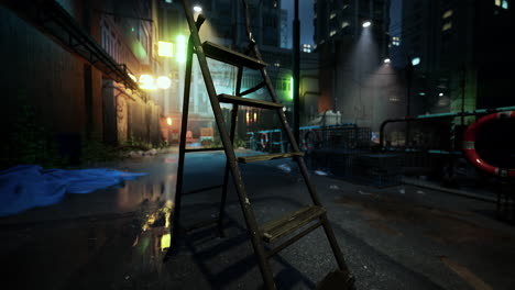 dark and grungy alleyway in a city at night