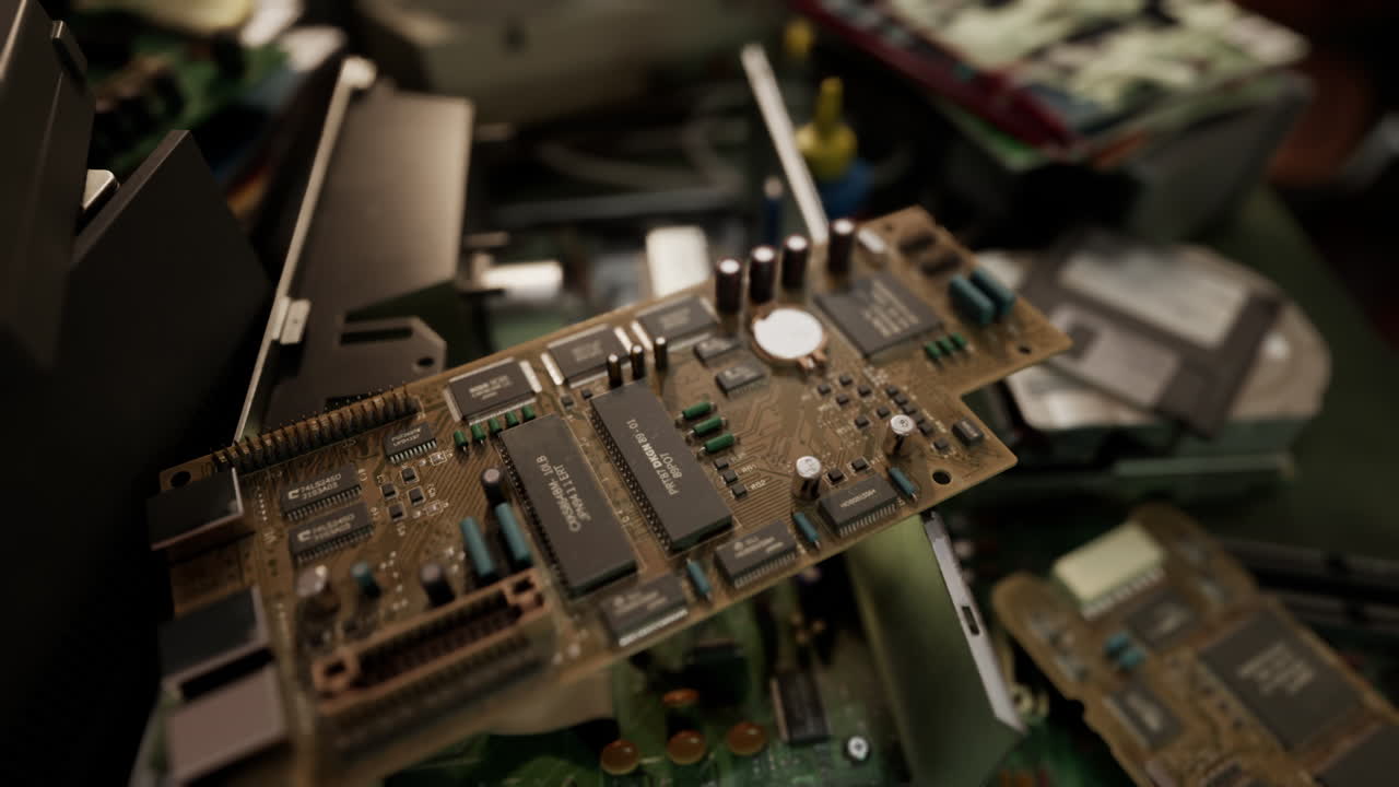 오래된 컴퓨터 플로피 디스크와 메인보드