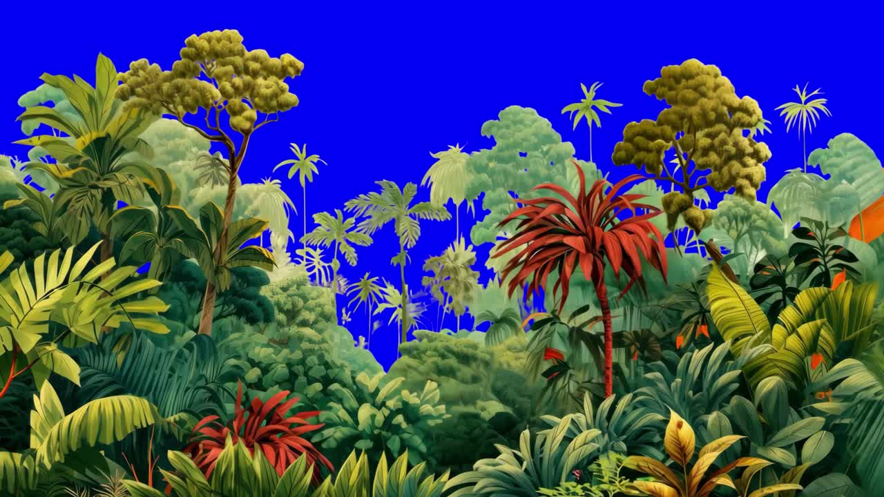 Tropical jungle animation, transparent 4K video, green screen