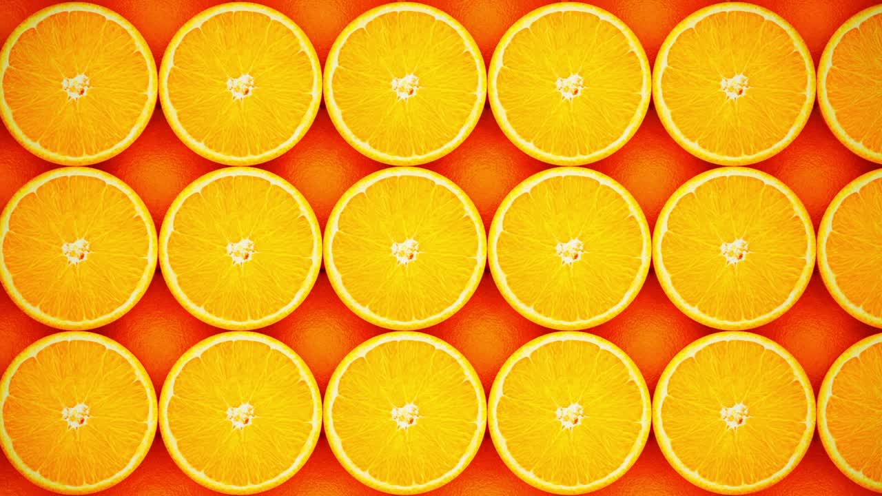 슬라이드 왼쪽에서 오른쪽으로 위쪽을 보시면 많은 슬라이스와 반 오렌지색과 황금색 노란색이 한 줄로 배열되어 있습니다.