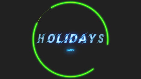 Happy-Holidays-in-neon-green-circle-against-black-background