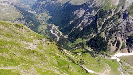 beautiful view drones flight in the mountains with a view of the valley - ordesa circus gavarnie