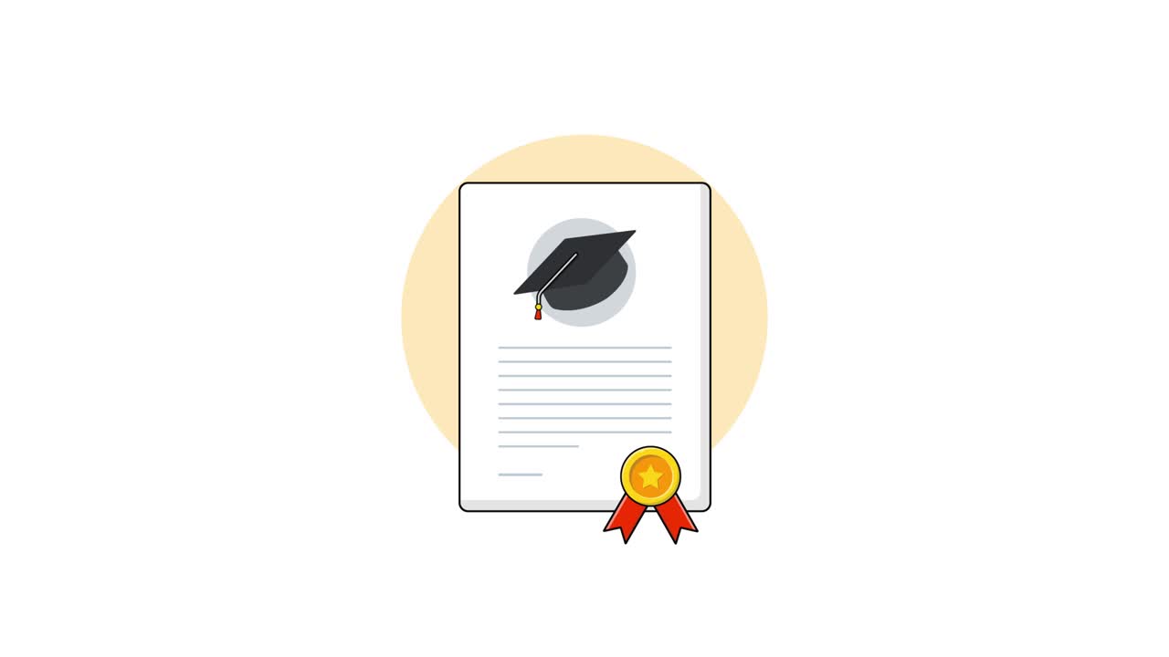 Animated Illustration of a Diploma with Graduation Cap and Award