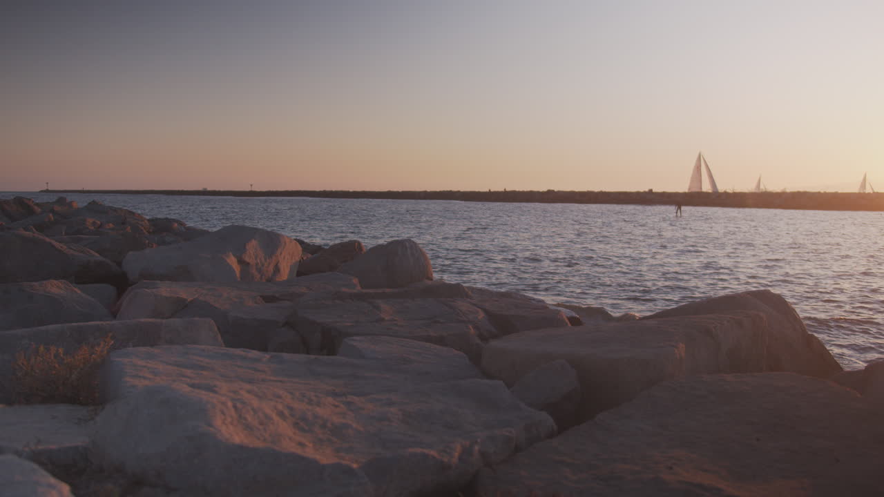 Sejlbåde vender hjem ved solnedgang