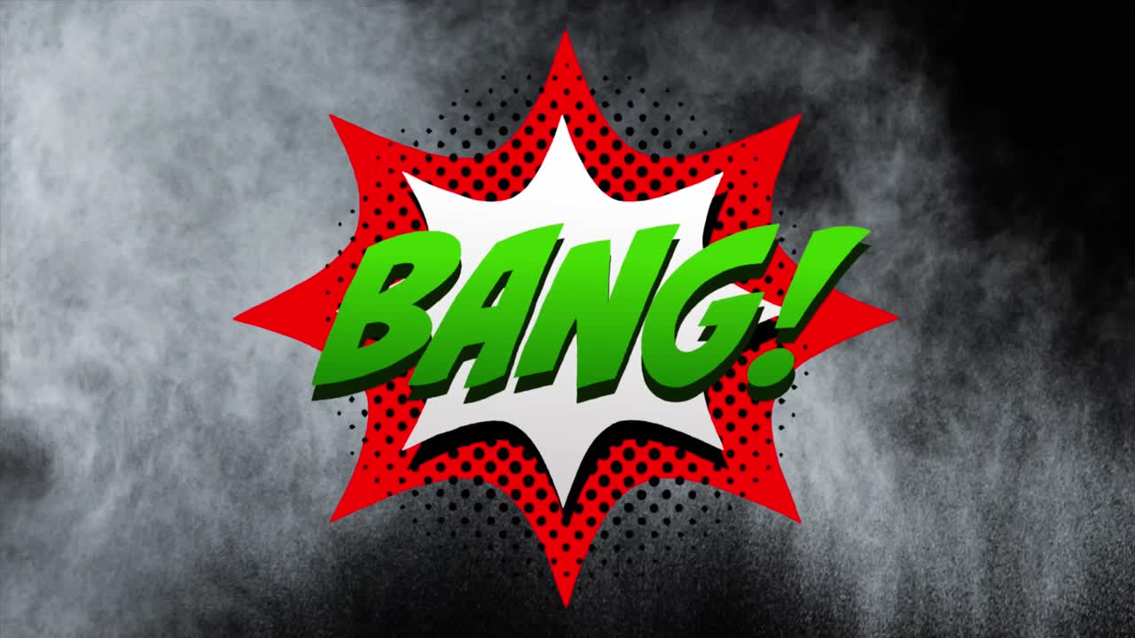 검은색 배경에 레트로 음성 거품과 구름 위에  텍스트의 애니메이션