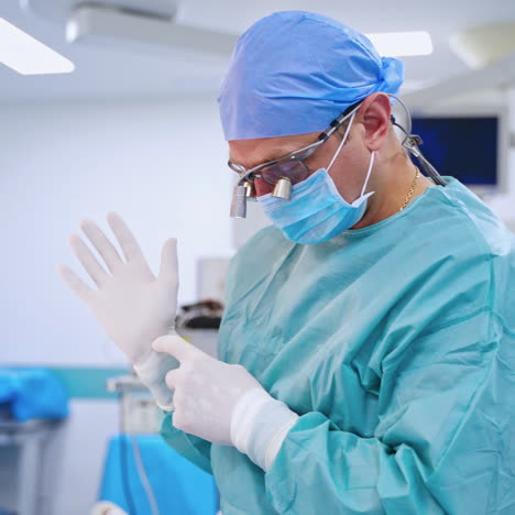 doctors in medical uniform. male surgeon talks to someone in the operating room. professional doctor on the background of a modern medical room.