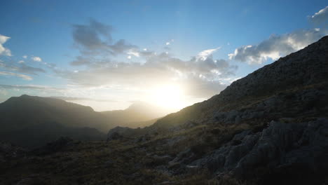 Beautiful-cloudy-sunrise-in-the-mountains-of-Sa-Calobra,-Mallorca