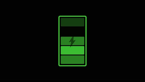 a seamless loop animation of a green battery charging icon, symbolizing energy, power and sustainability