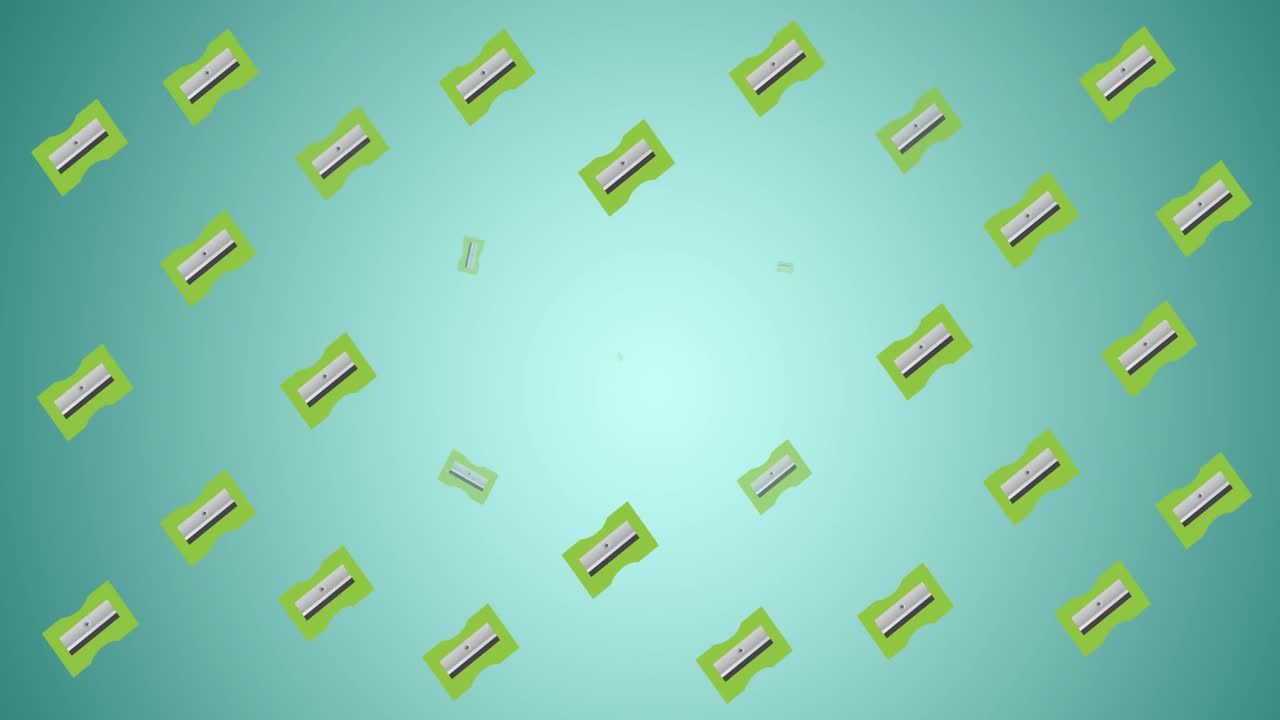 녹색 배경에 대한 여러 교과서와 sharpener의 디지털 애니메이션