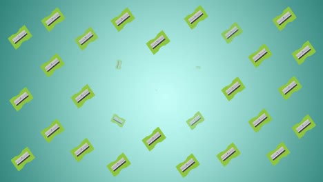 animación digital de varios libros de texto y afilador contra un fondo verde