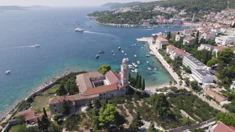 picturesque hvar coastline with franciscan monastery overlooking kriza beach