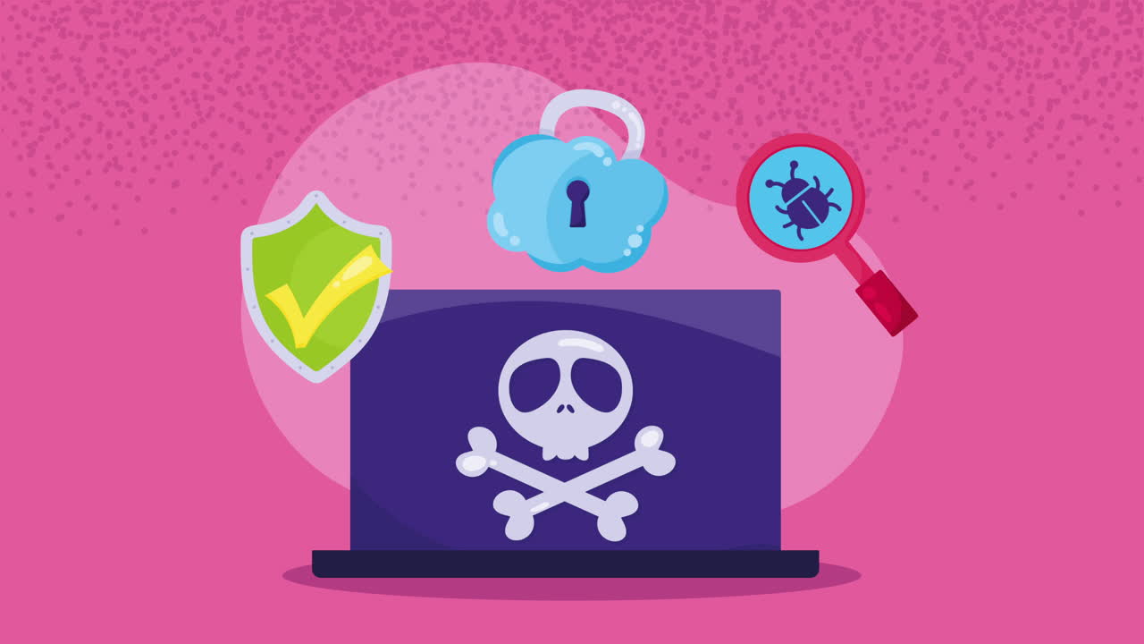 portátil con animación de seguridad cibernética