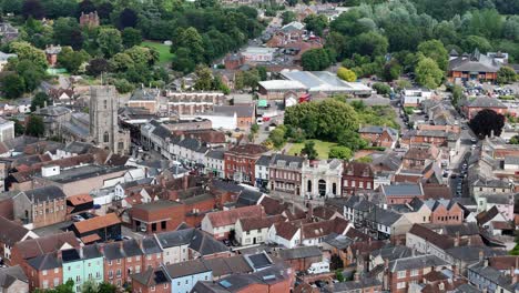 sudbury high street suffolk uk drone,aerial pan 4k footage