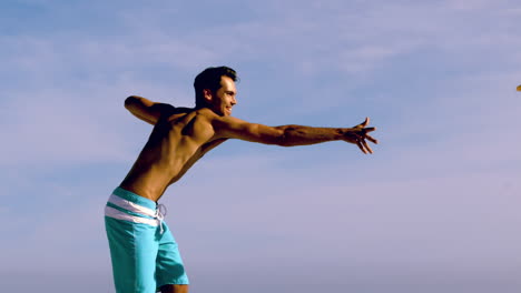 man throwing a frisbee