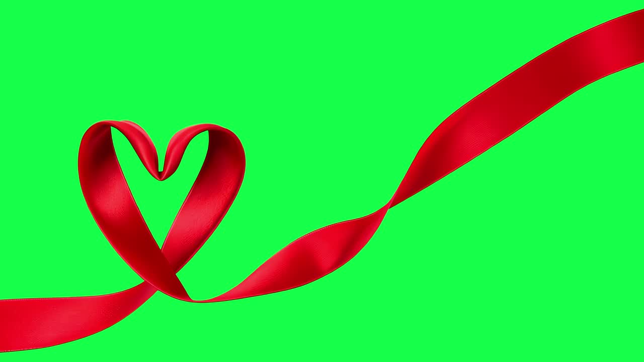 Herzförmige rote Schleifen-Design-Animation, transparentes 4K-Video, Greenscreen