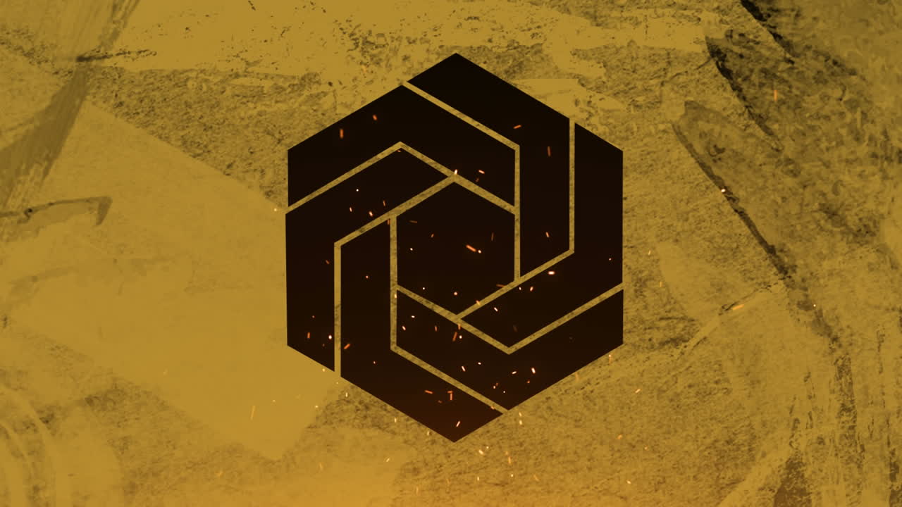 텍스처 된 노란색 배경에 육각형 디자인에 대한 빛의 불꽃