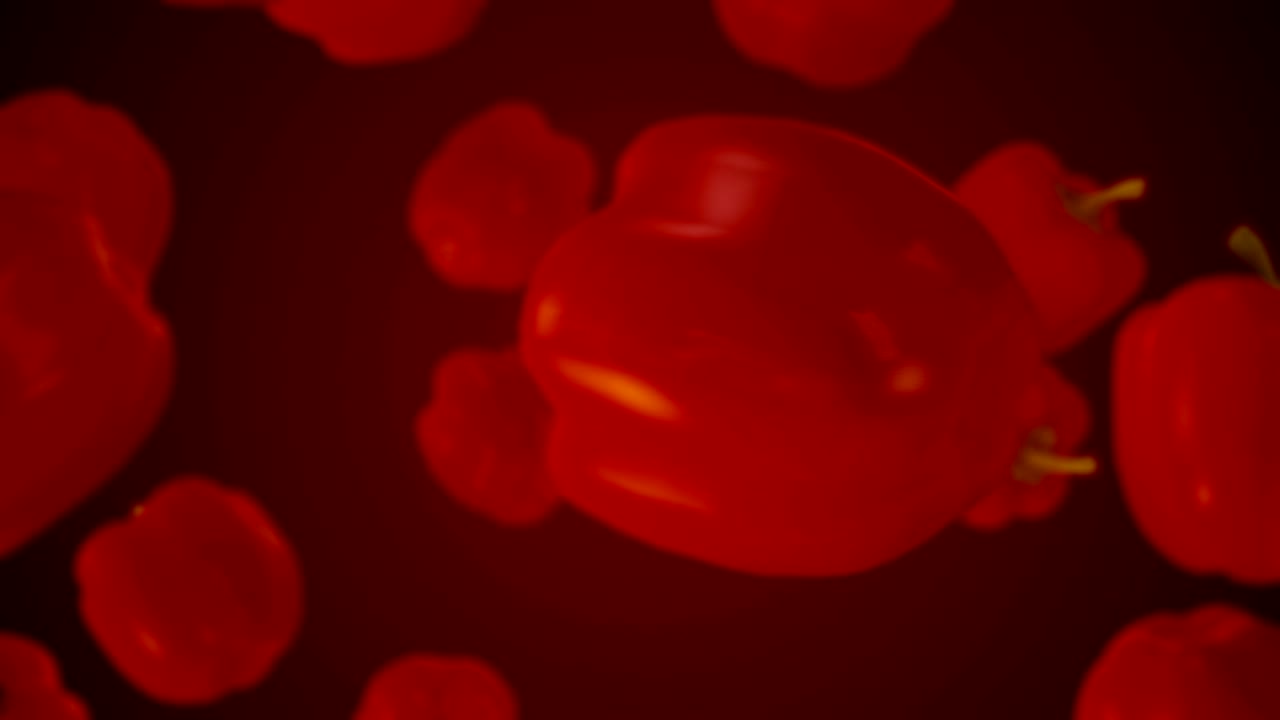 건강한 유기농 채워진 고추는 루마 매트 알파 채널과 함께 회전하고 전환합니다.