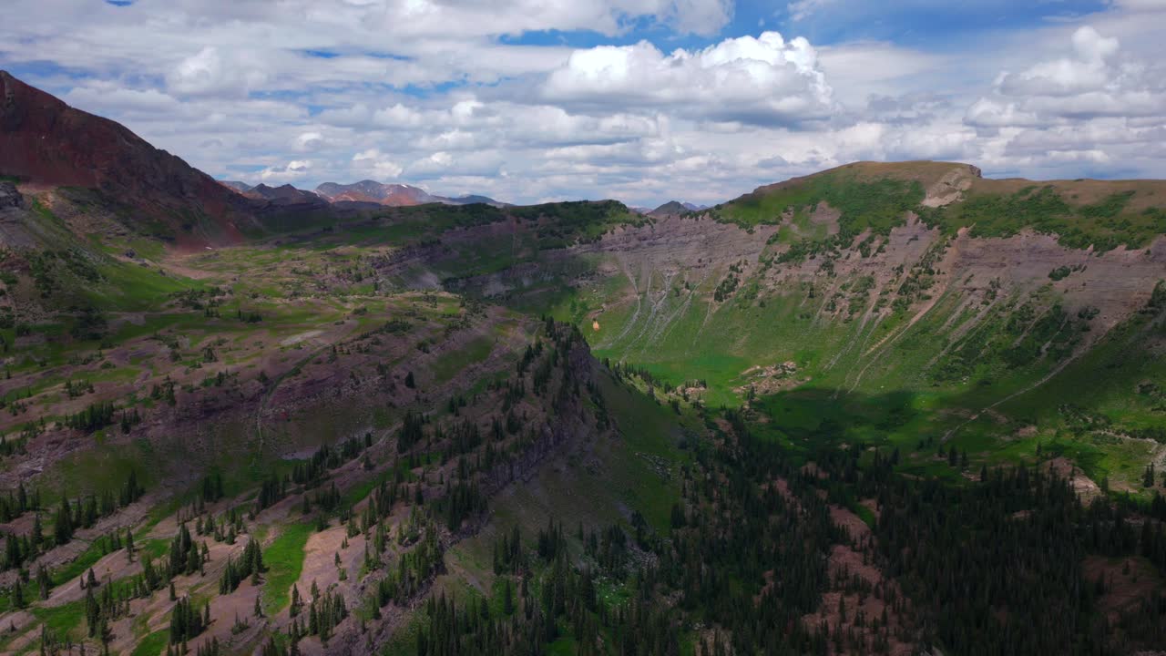 Robinson Basin Ruby Peak Kebler Pass Lake Irwin Trailhead spring summer aerial drone Crested Butte Colorado morning daytime afternoon blue sky clouds snow fields parallax circle right motion