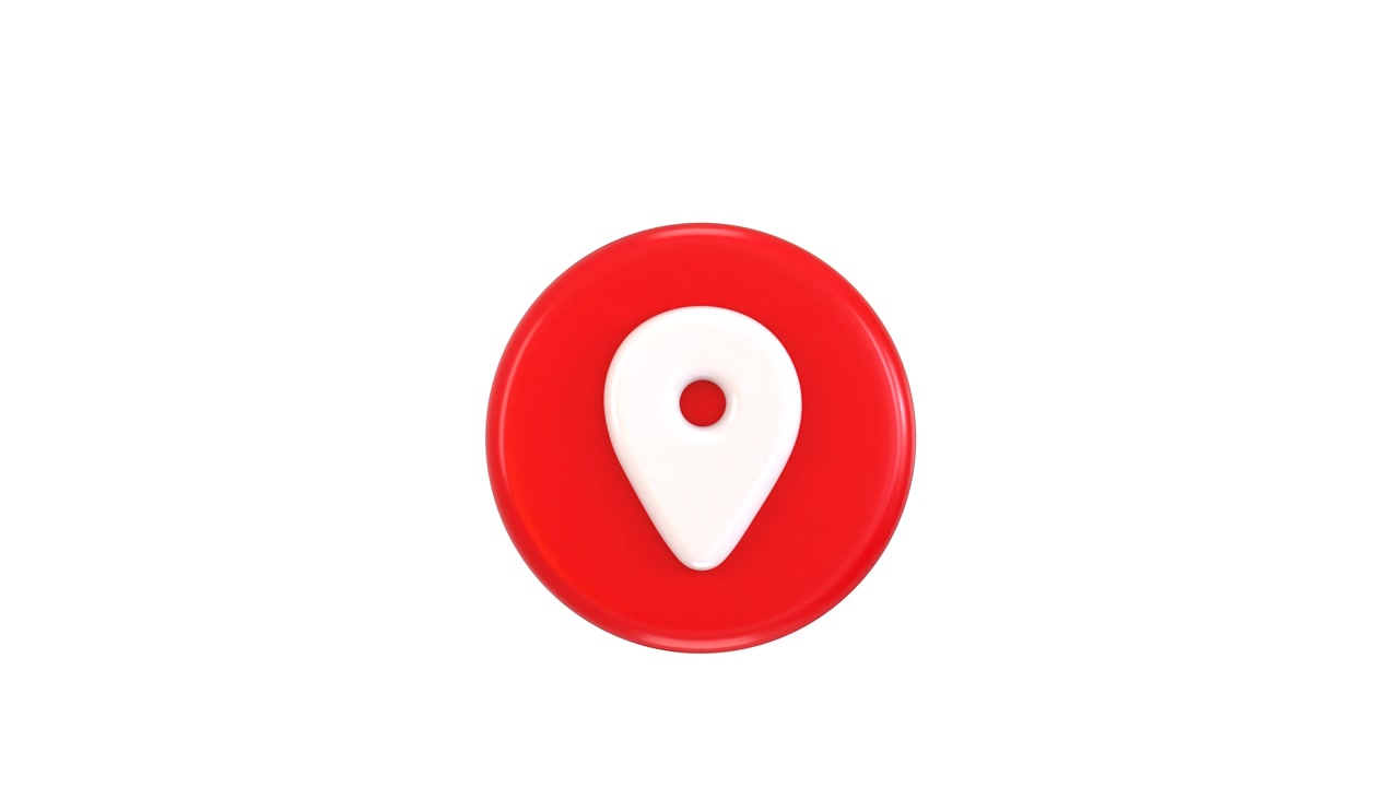 3D Animated Red and White Location Pin Icon Rotating