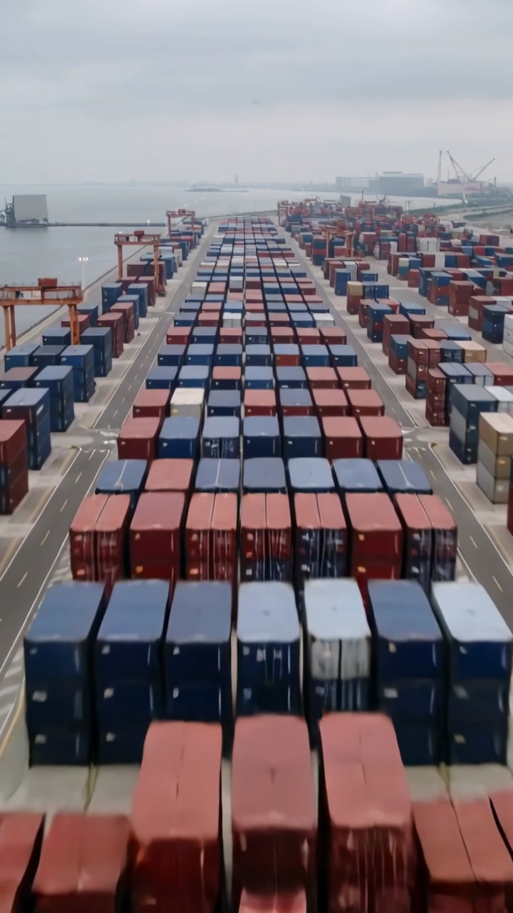 Aerial View of a Busy Shipping Container Port and Global Logistics