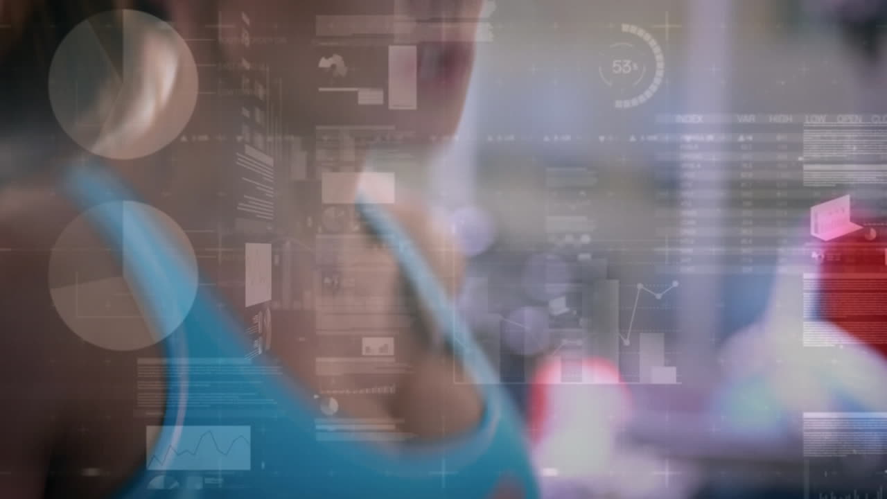 Animation of statistics over fit female exercising