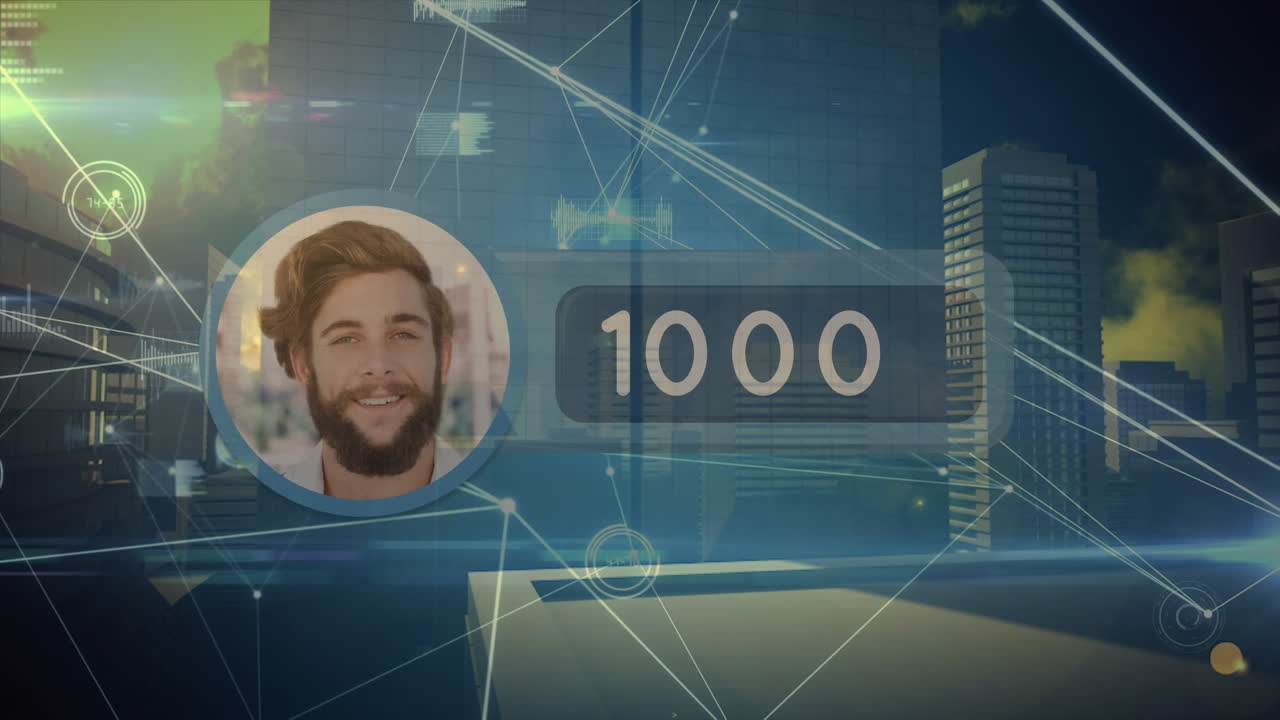 연결 네트워크, 소셜 미디어 사용자 및 사무실 건물에 대한 반응의 애니메이션