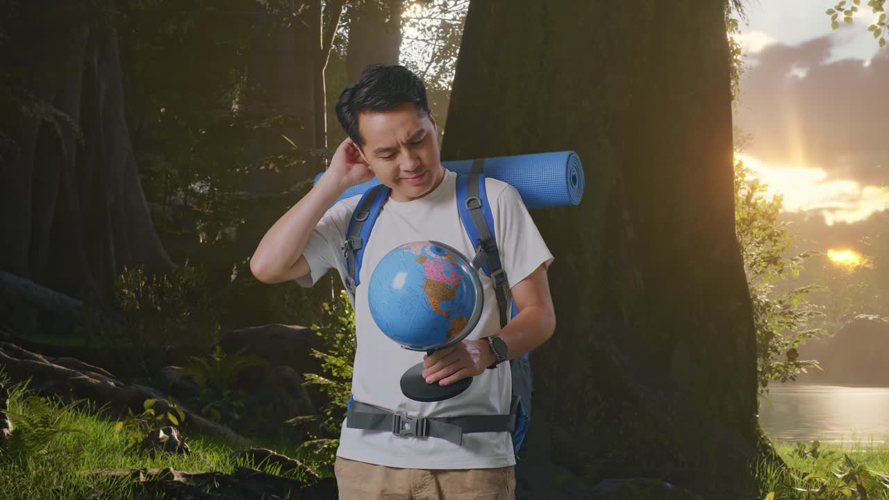 숲 속 의 목적지 에 대해 혼란 스러운 관광객