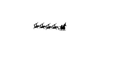 Animation-Der-Schwarzen-Silhouette-Des-Weihnachtsmanns-Im-Schlitten,-Der-Von-Rentieren-Auf-Weißem-Hintergrund-Gezogen-Wird