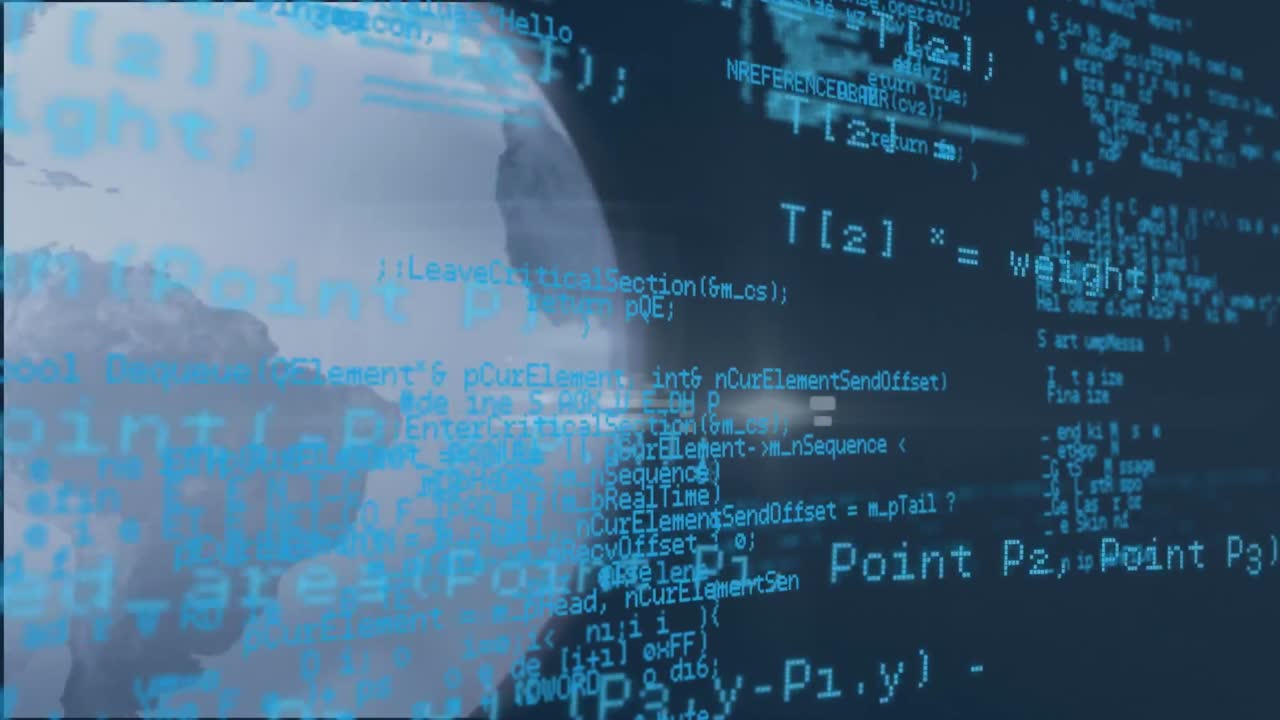 Animation of digital data processing over globe
