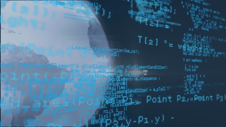 Animation of digital data processing over globe