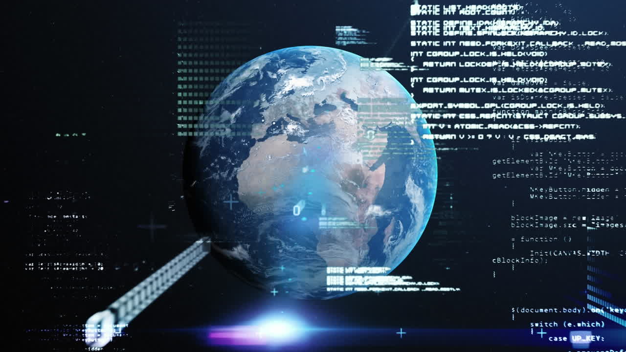 Animation of data processing over earth in universe in background