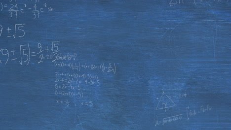 animation of layers of mathematical formulae and equations over blue chalkboard