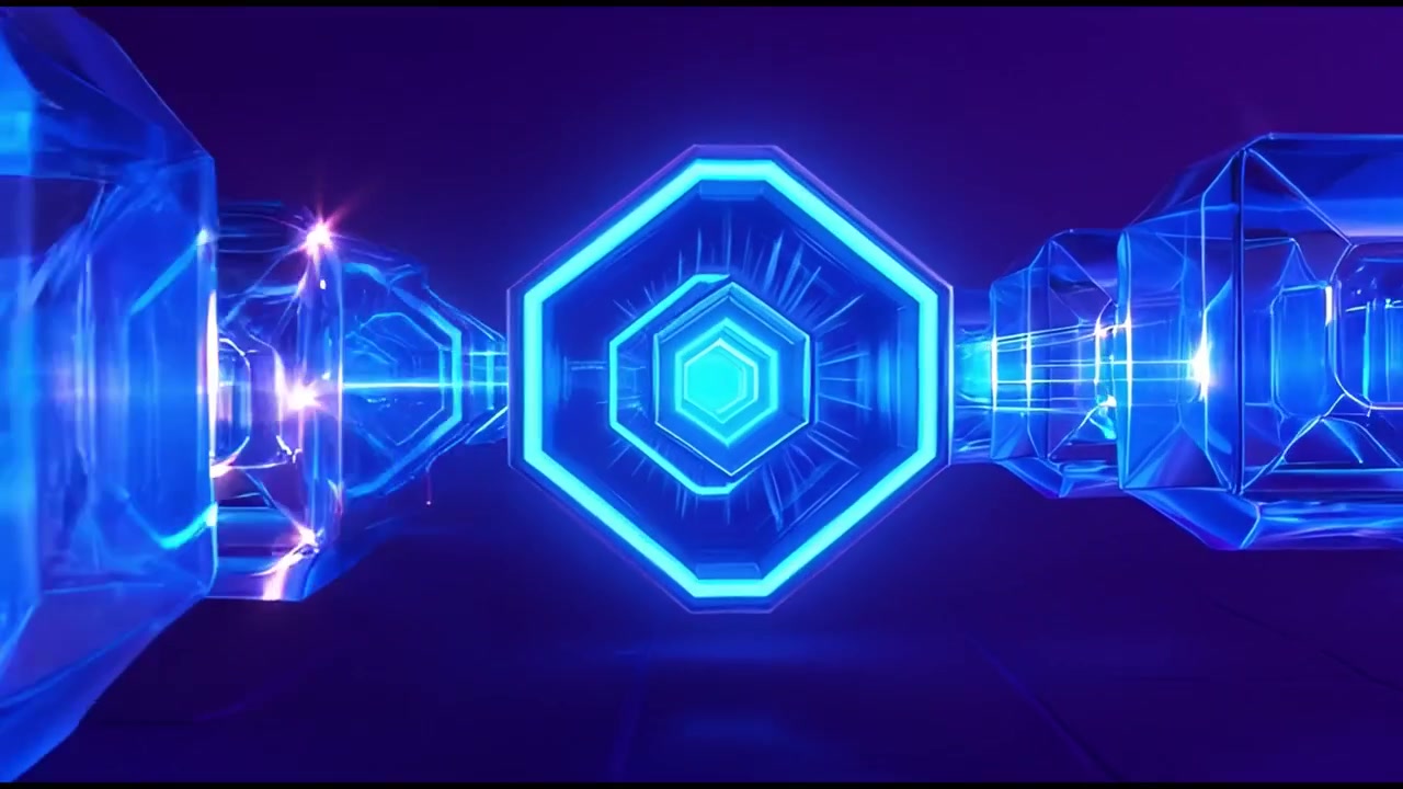 Abstract Digital Background with Glowing Blue Hexagons and Cubes