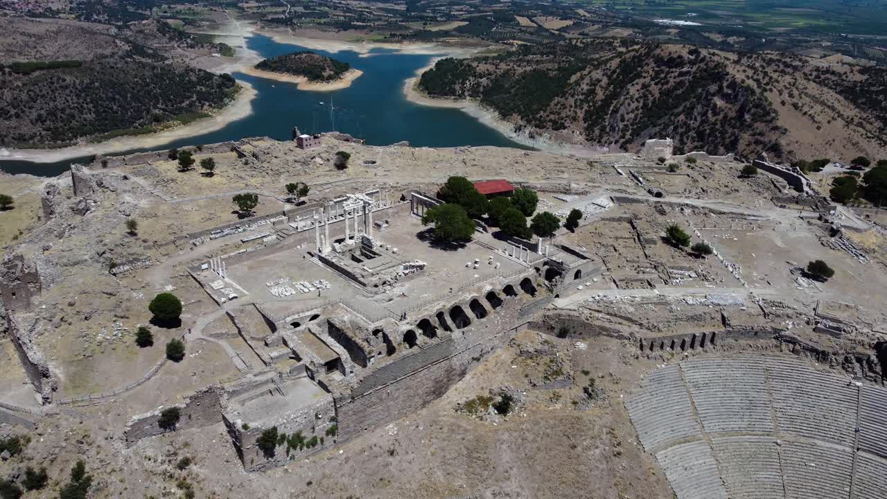 Panoramic aerial view of Pergamon Acropolis and ancient temple sites