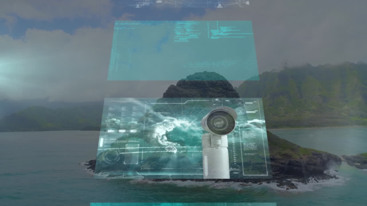 animación de pantallas móviles sobre paisajes marinos