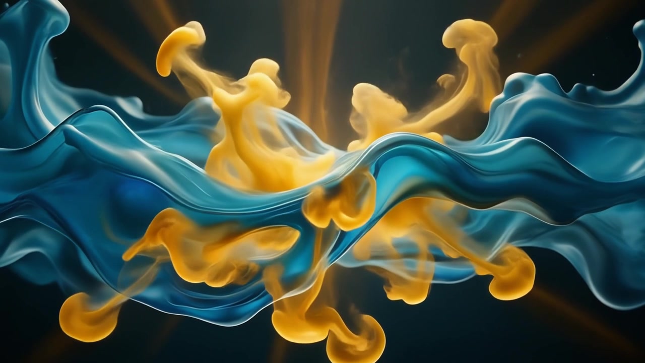 Abstract Motion of Blue and Yellow Liquid Swirls