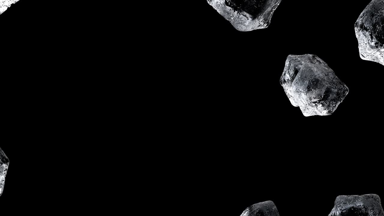 caída de cubos de hielo, cristales 3d imágenes realistas. formas cubias de hielo cayendo vídeo de movimiento. bloques transparentes glaciales en fondo negro. figuras geométricas cúbicas animación de movimiento