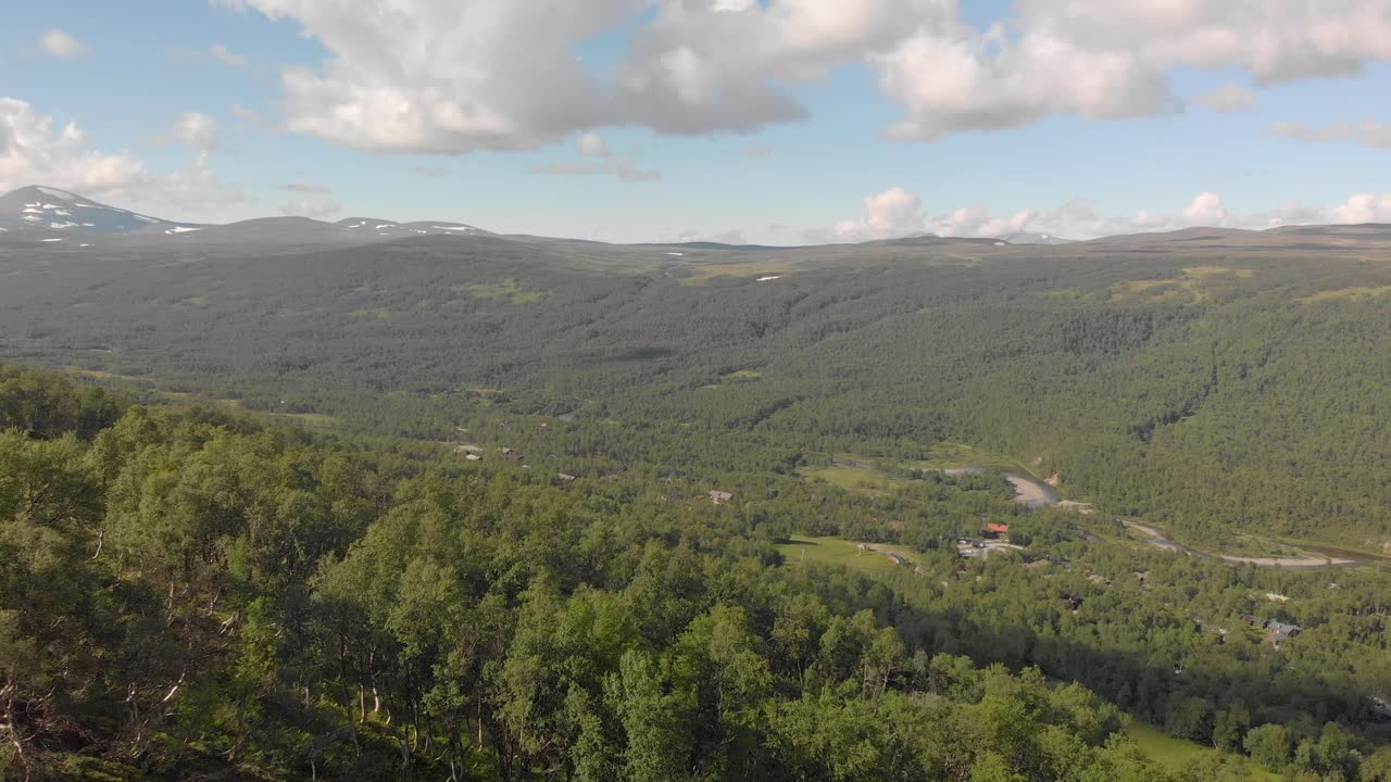 drone aéreo sobrevolando el bosque con un pintoresco paisaje montañoso