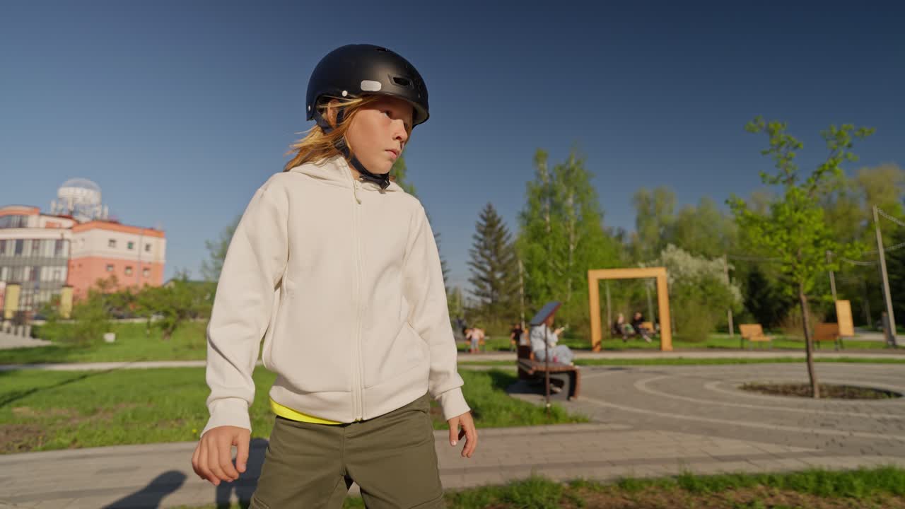 Child wearing a helmet outdoors
